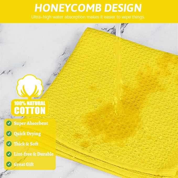 Nialnant 6 Pack Yellow Kitchen Dish Cloths, 100% Cotton Waffle Weave Dish Towels for Drying Dishes, Quick Drying Kitchen Towels, Soft Absorbent Dish Rags - 12x12 in