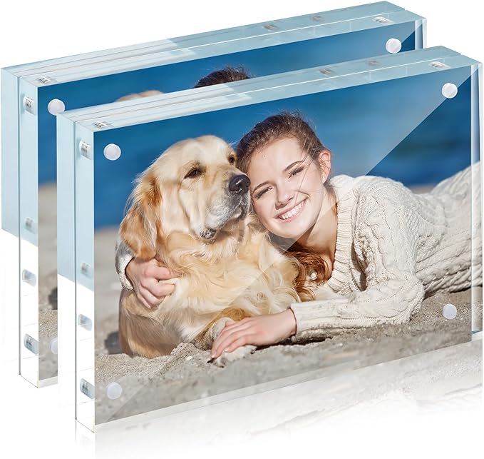 TWING Acrylic Picture Frame 5x7 Inch 2 Pack Magnetic Photo Frame Horizontal Magnet Double Sided Acrylic Frames Set with Microfiber Cloth, 10+10MM Thickness Clear Frame Desktop Display Gift Ideal