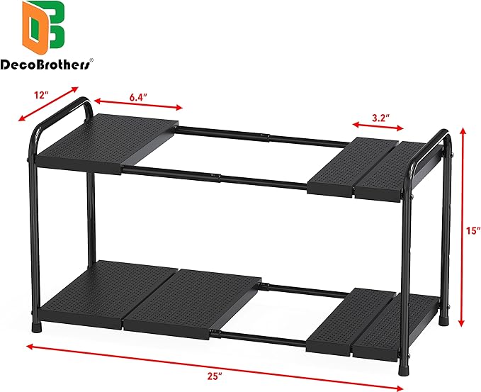 Deco Brothers Under Sink 2 Tier Expandable Shelf Organizer, Black