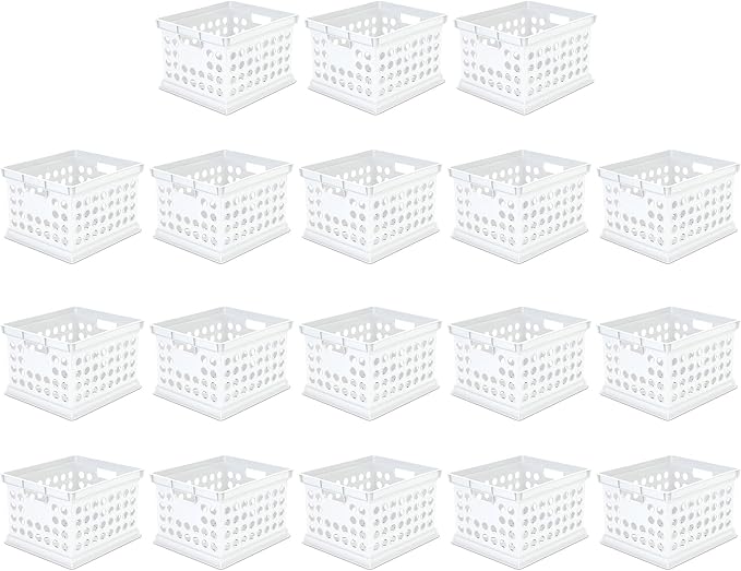 Sterilite Stackable Plastic Storage Crate Bin Organizer File Box with Handles for Home, Office, Dorm, Garage, or Utility Organization, White, 18-Pack