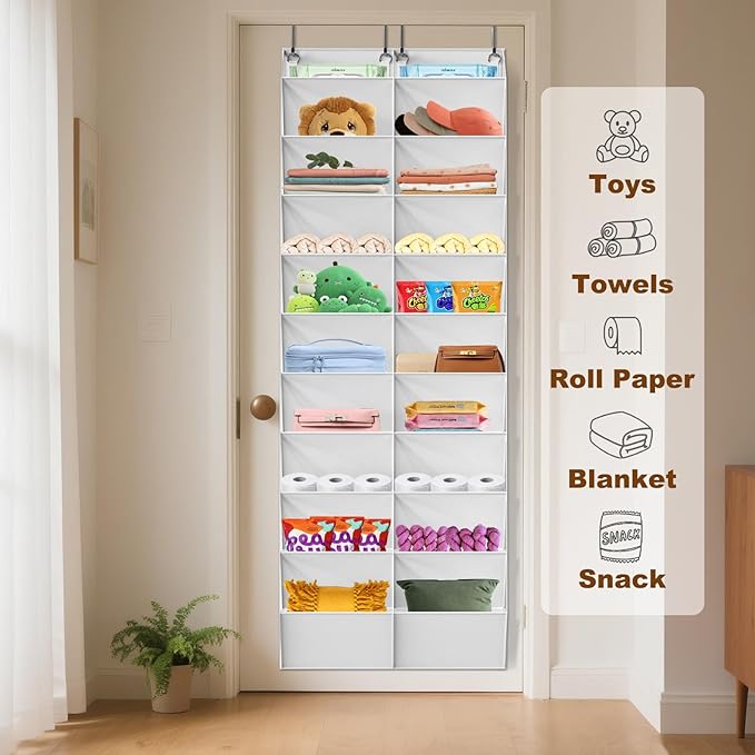 20-30 Pairs Over the Door Shoe Organizer, Clear Pockets Hanging Shoe Storage for Closet, 10-Tier Door Shoes Rack, Handing Shoes Holder Fit All the Family's Sneakers, Boots, Heels, White