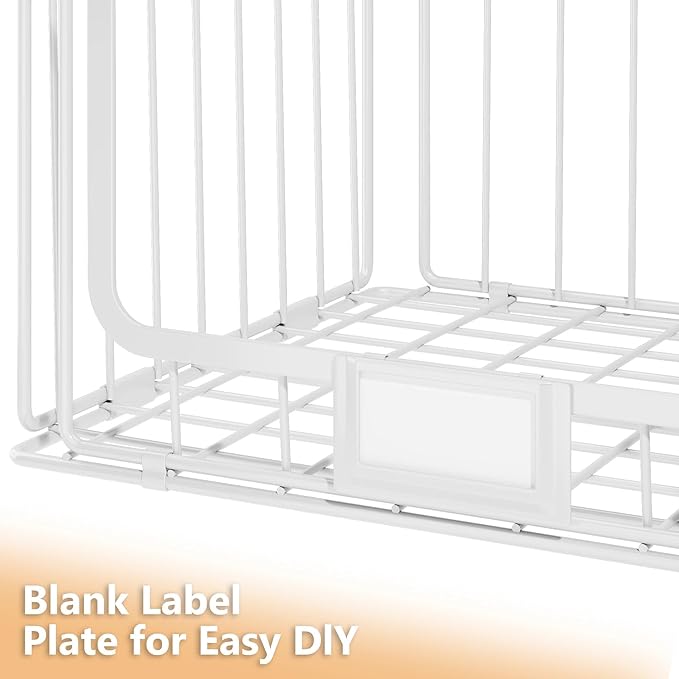 5-Tier Hanging Laundry Room Organizer with Label Cards,Foldable Wire Shelf Basket with 4 Rotating Hooks,Stacked Laundry Basket Organizer,Storage Rack for Laundry Rooms,Closet and Pantry-White