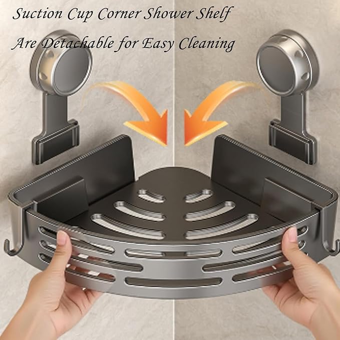 kdlgjdv Triangle Suction Cup Shower Caddy, No-Drill Bathroom Corner Shelf, Small Bathroom Storage Cabinet, Easy To Install, Heavy-Duty Strong Hold Shower Storage Rack For Shampoo & Soap (Gray)
