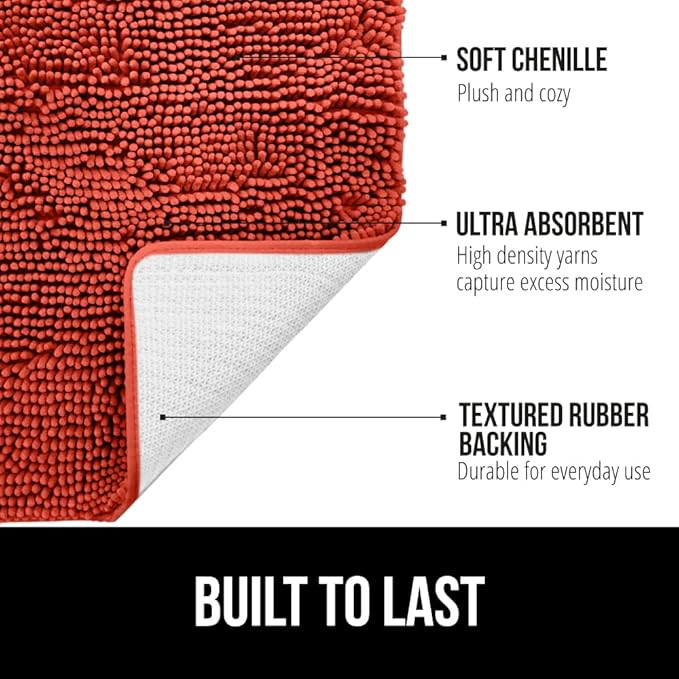 GORILLA GRIP Bath Rug Mat 44x26, Soft Absorbent Chenille, Quick Dry Microfiber Mats, Rubber Backing Washable Shower Floor Rugs, Bathmat Runner, US Designed Bathroom Home Accessories Sunset Orange