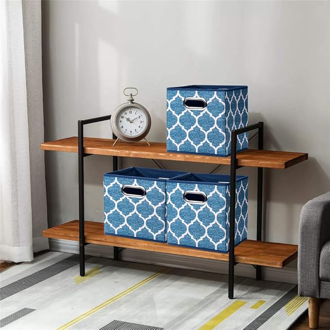 Folding Cube Storage Bins 10.5x10.5 x 11 In Navy Blue Collapsible Cloth Storage Cube Boxes Fabic Cube Baskets Storage Inserts Drawer Organizer Closet ,QY-SC09-3