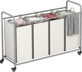 Laundry Sorter 4 Section Hamper Sorter with Heavy Duty Lockable Rolling Wheels Removable Bags Basket Separator for Dirty Clothes Storage, Beige