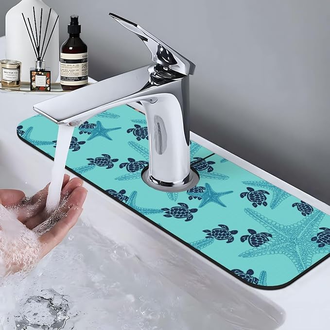 Summer Sea Turtle Ocean 15" X 5.5" Kitchen Sink Splash Guard Faucet Faucet Guard Draining Mat Sink Splash Guard Faucet Kitchen Bathroom