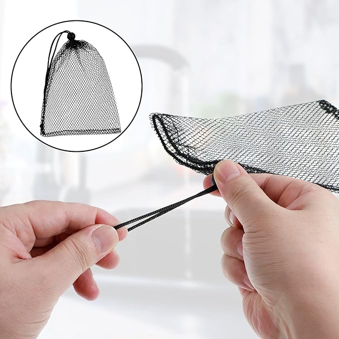 TecUnite 10 Pcs Mesh Bags Drawstring Laundry Bags Large Nylon Mesh Gift Dishwasher Bag with Sliding Drawstring for Kitchen Jewelry Gifts Wedding Favor Home(5.5 x 7.5 Inch,Black)