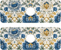 Kitchen Sink Splash Guard 2 PCS 14.7 Inch Sink Faucet Mat Splash Guard for Bathroom Countertop Water Absorbent Foldable Cuttable Soft Washable Royal Floral Blue and Yellow Tile