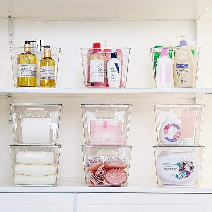 Vtopmart 6 Pack Clear Stackable Storage Bins with Lids, Large Plastic Containers with Handle for Pantry Organizer and Storage,Perfect for Bathroom,Cabinet,Kitchen,Fridge,Closet Organization