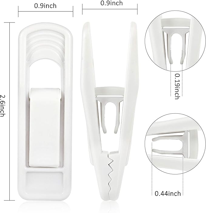 Tinfol 40pc Plastic Hanger Clips - Strong Pinch Grip Clips, White Pant Skirt Clip, Multi-Purpose Finger Clip for Slim-line Clothes Hangers