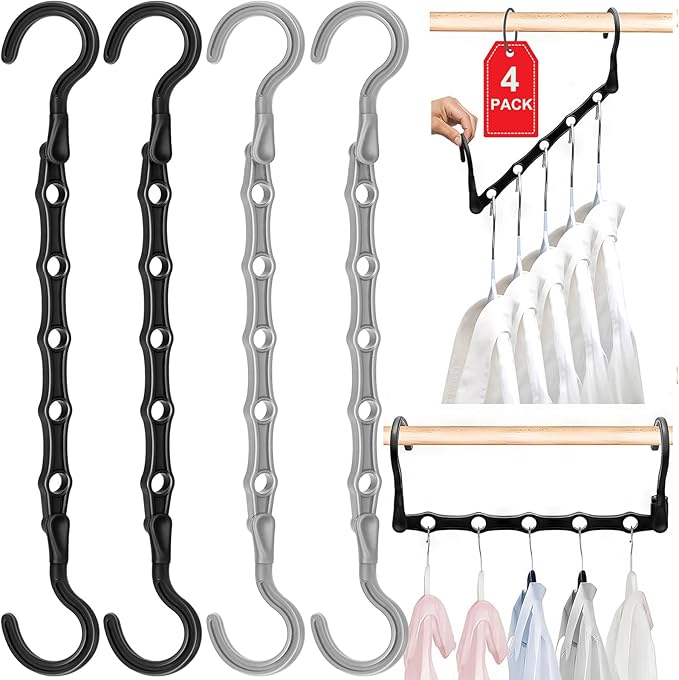 4 Pack Closet Organizers and Storage, College Dorm Room Essentials for Girls Guys, Stronger Space Saving Hangers Clothes Hanger with 5 Holes Closet Storage for Heavy Clothes, Magic Home Organization