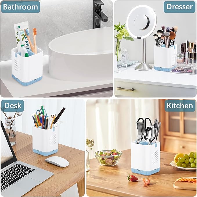 Boperzi Toothbrush and Razor Holder for Bathrooms - Countertop Organizer With Drainage, Anti-Slip Kids Toothpaste Caddy for Electric Toothbrush, Shower, Vanity - Blue