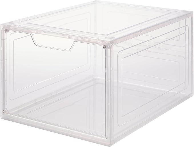 Simplify Shoe Storage Boxes 12 Pack | Easy Assembly | Stackable | Great for Shoe Collectors | Home Organization | Storage | Lightweight | Plastic | Dimensions 13.9" L x 9.8" W x 7" H | Clear/White |