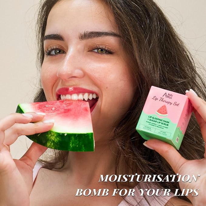 Hydrating Lip Mask Set, Lip Scrub & Lip Butter, Overnight Lip Treatment Set Enriched With Ceramide, Watermelon and Shea Butter, For A Softer & Smoother Lips, Overnight Lip Mask Gifts