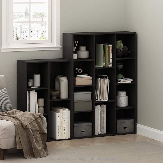 Furinno LUDER Book Shelf, 5-Cube Bookshelf, Reversible Bookcase, 9.4 x 19.5 x 31.5, for Living Room, Bedroom, Home Office, Blackwood