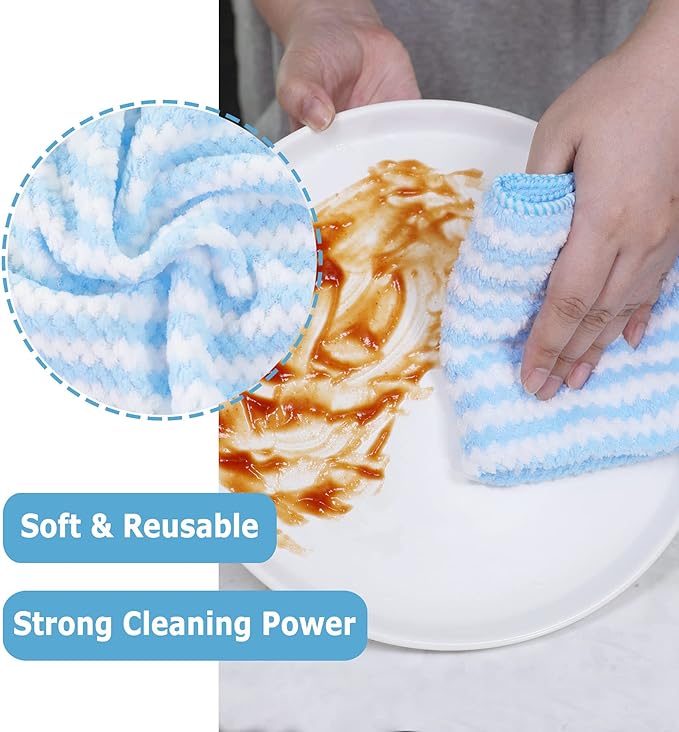 Choicy Microfiber Cleaning Cloth Absorbent Kitchen Towels Dish Cloths Washable 10 Pack 12×12in Reusable Cleaning Rags for Car Gardens Kitchen Hand Glass Windows Mirrors No Odor