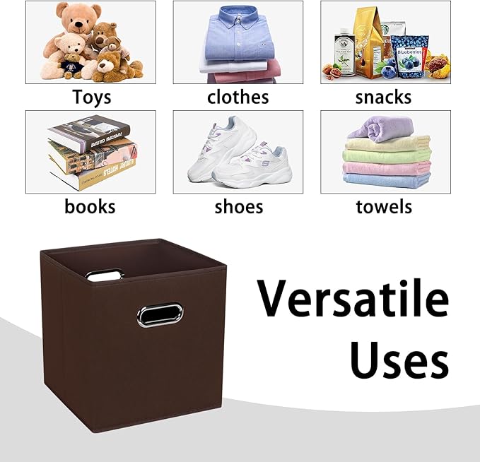 Black Foldable Storage Cubes Bins , Fabric Storage Box Cubes Organizer Baskets with Dual Handles for Home Organizer (Coffee)