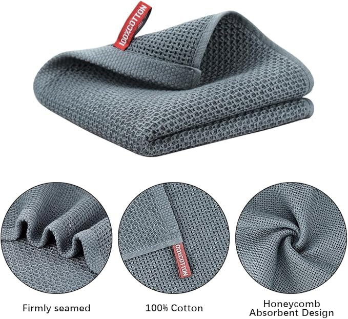 Nialnant 6 Pack Kitchen Towels,Large 100% Cotton Kitchen Hand Towels,Dish Towels for Drying Dishes 13x28 Inches,Dark Gray