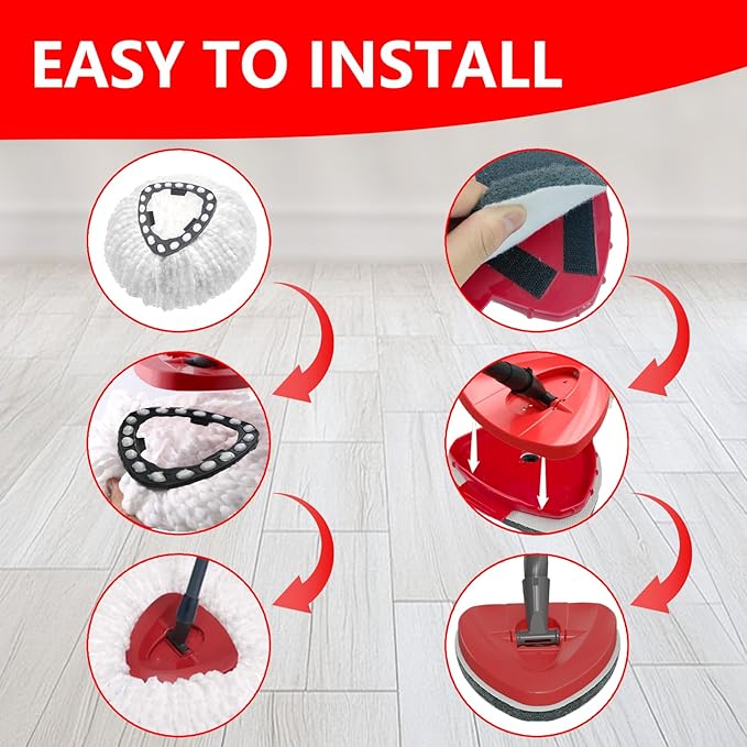 5 Pack Spin Mop Replace Head for O Cedar EasyWring 1 Tank, Includes 2 Microfiber Mop Replacement Refill, 2 Prone to Foaming Scrubber Sponge Brushes & 1 Connector for Kitchen, Bathrooms, Glass