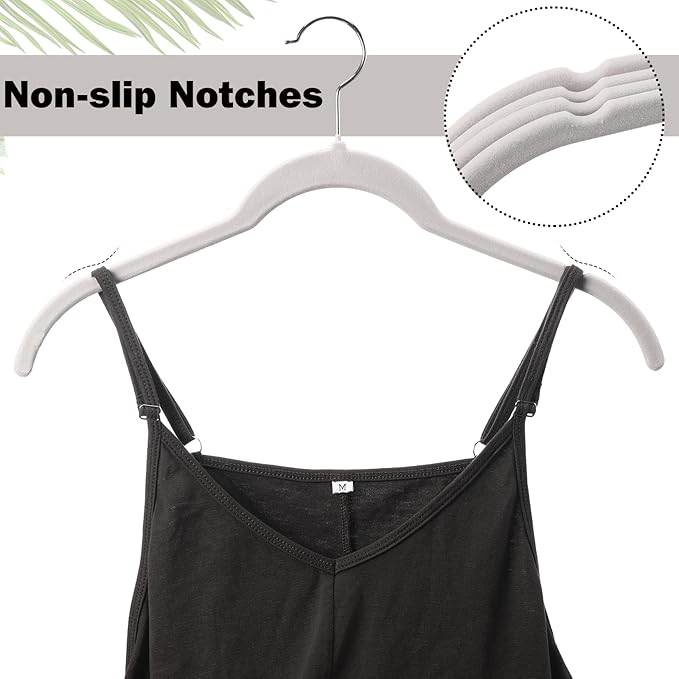 50 Pack Velvet Hangers Non-Slip Shirt Clothes Hangers 360° Swivel Hook Slim Flocked Coat Hanger Heavy Duty Space Saving Felt Hanger for Women Men Pants Jackets Dress (Grey)