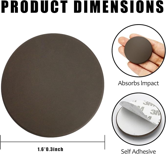 1.6" Wall Door Handle Stopper, 12PCS Brown Self Adhesive Wall Protector Rubber Door Bumpers, Solution for Stopping Damage from Doors Knobs, Shock Absorbent and Noise Reduction
