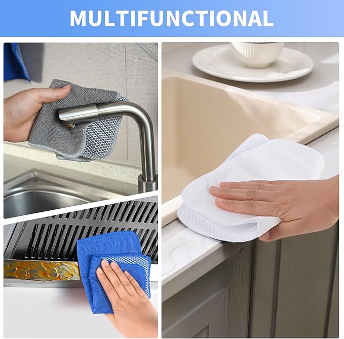 KinHwa Kitchen Washcloths for Dishes Absorbent Microfiber Dish Cloths Quick Dry Dish Rags with Poly Scour Scrub Side Ideal for Kitchen Cleaning (Mixing Colors #2, 9inchx9inch 9 Pack)