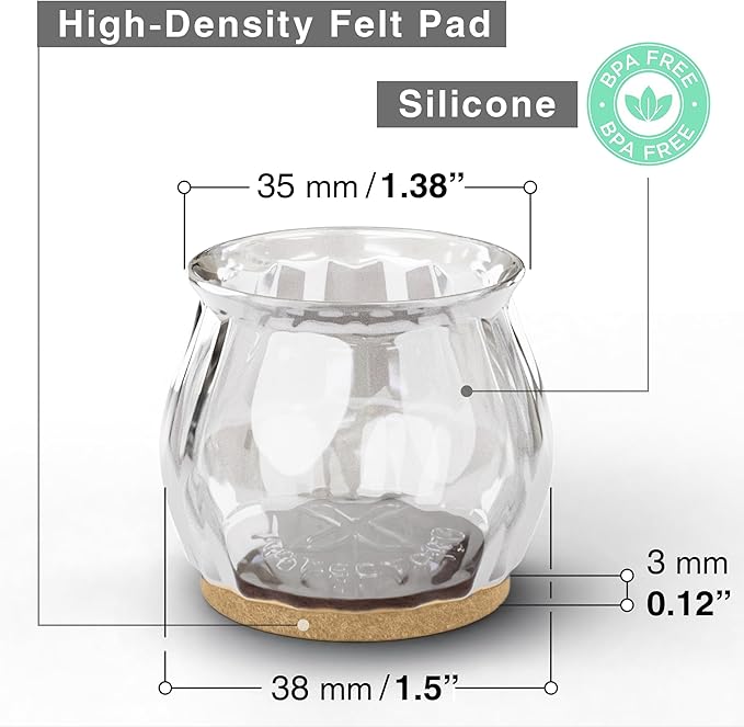16 PCS Chair Leg Floor Protectors with Felt Pads X-Protector - 1.4" - 1.8" - Furniture Pads for Hardwood Floors - Clear Chair Pads - Floor Protectors for Chairs - Beige Chair Leg Covers!