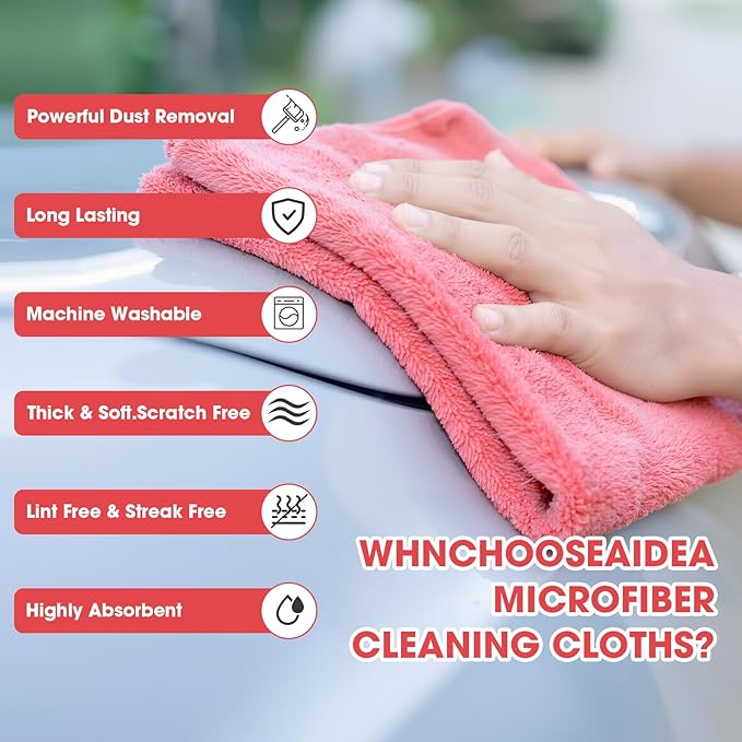 Shimeyao 30 Pcs 16 x 16 Inch Edgeless Microfiber Plush Towels for Cars Detailing Drying Wash Polishing Absorbent Cleaning Cloths, 500 GSM (Vivid Red)