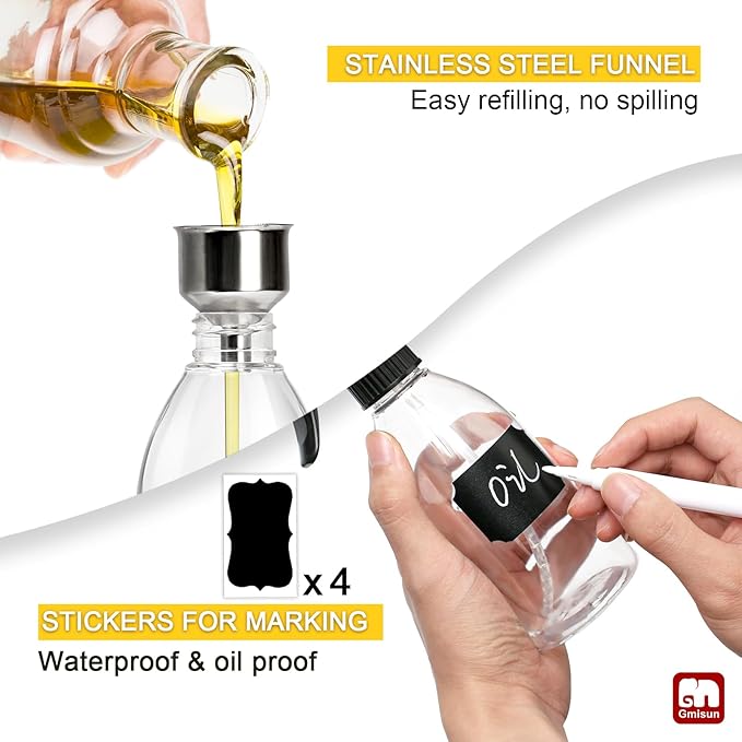 gmisun Oil Sprayer for Cooking, 4 Pcs Food-Grade Plastic Olive Oil Spray Bottle, 10 Fl Oz Oil Spritzer Mister, Refillable Oil Dispenser for Avocado, Olive, Coconut Oils, Vinegars, Kitchen Cleaner