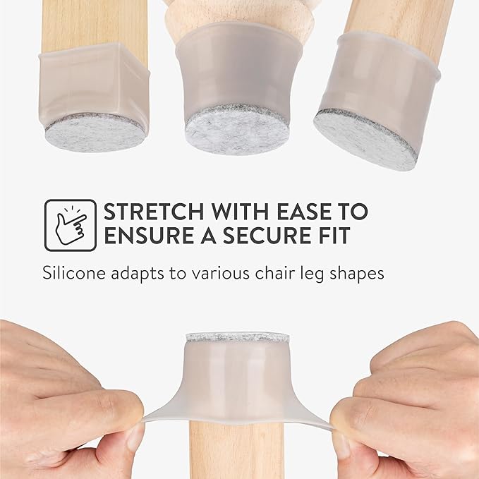 Aneaseit Chair Leg Floor Protectors - Silicone and Wool Felt Furniture Feet Covers for Hardwood Floors - Durable and Reusable Table Leg Pads - Grey, Set of 16 - Large (1.6″ - 2.1″)