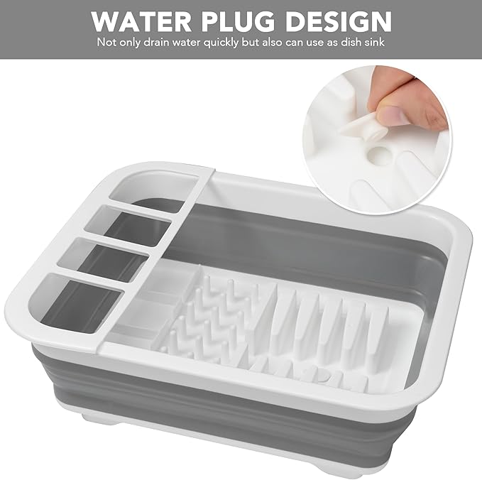 Tiawudi Collapsible Dish Drying Rack, Pop Up Dinnerware Drainer, Portable Plate Organizer for Kitchen RV Campers Travel Trailer, Space Saving Kitchen Storage Tray