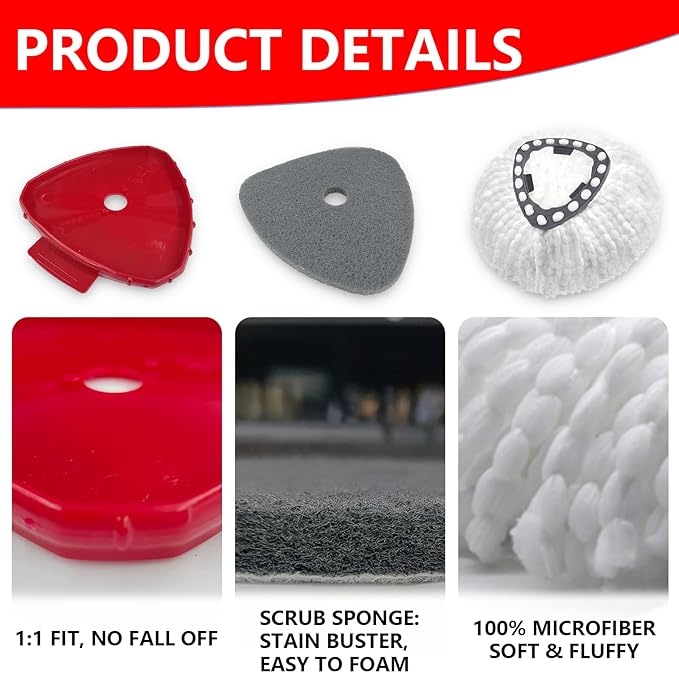 5 Pack Spin Mop Replace Head for O Cedar EasyWring 1 Tank, Includes 2 Microfiber Mop Replacement Refill, 2 Prone to Foaming Scrubber Sponge Brushes & 1 Connector for Kitchen, Bathrooms, Glass