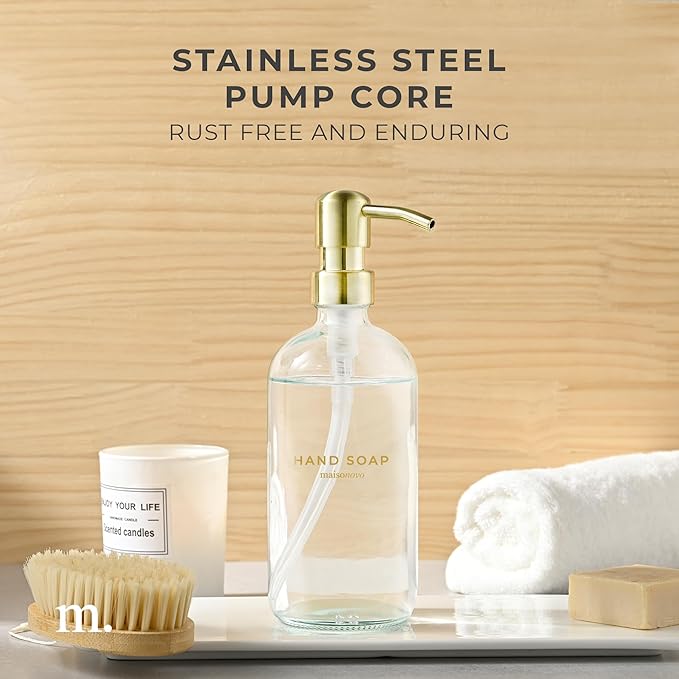 MaisoNovo Soap Dispenser 1-Piece Set | 16.9oz Clear Bottles with Gold Stainless Steel Pump Core
