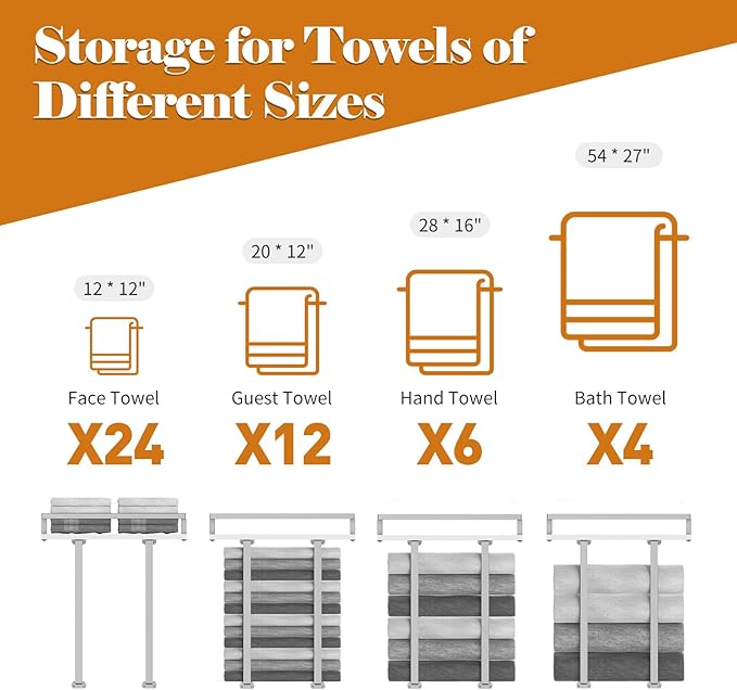 Towel Rack Wall Mounted, Xstydes Metal Towel Holder with Wooden Shelf for Folding Large Towels, Towel Storage for Small Bathroom Organizer Decor or RV Camping, Silver