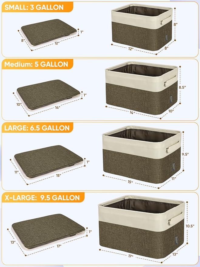 BALEINE 1 Pack Fabric Storage Bins for Shelves, Linen Storage Baskets for Organizing, Decorative Closet Bins for Clothes, Home (Brown, 14''x10''x8.5'')