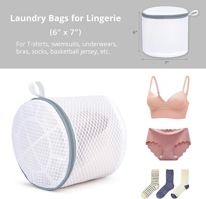 3 Pack Mesh Laundry Bags for Delicates, Mesh Bra Bags with Hanging Loop, 6 x 7 Inches Lingerie Bags for Laundry