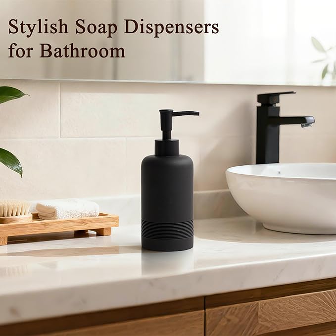 2pcs/Set Hand Soap Dispenser Sets - 10.8oz Refillable Resin Liquid Soap Dispensers with Rust-Proof Pump for Bathroom Countertop or Kitchen, Classic Black