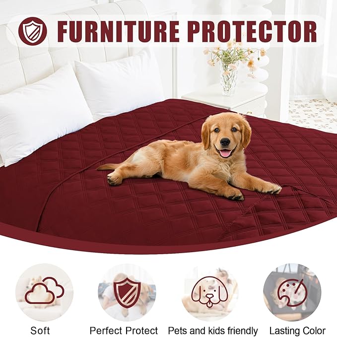Smiry Waterproof Dog Bed Cover Blanket 52x82, Soft Reversible Pet Blanket, Washable Leakproof Cats Dogs Couch Cover for Sofa, Couch, Furniture, Lattice, Wine Red/Wine Red