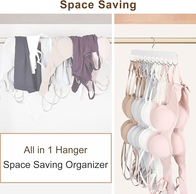 Bra Hanger for Closet, Tank Top Hanger 20 Hooks Capacity Foldable Wood Space Saving Hangers Closet Organizers and Storage for Dorm & Apartment for Tank Top, Bra, Scarf