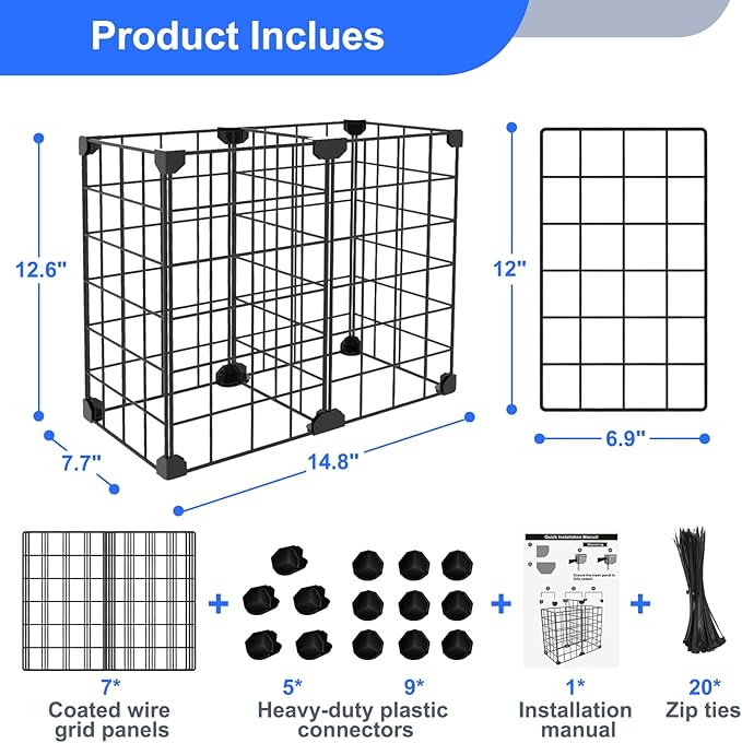 Freezer Organizer Bins, Freezer Dividers for Deep Chest Freezer Compressor Area, Black Wire Basket Shelf for Food Storage Kitchen Refrigerator Organization (Medium)