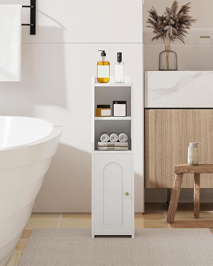 Bathroom Storage Cabinet, Small Corner Floor Cabinet with Doors and Adjustable Shelf, Narrow Toilet Paper Cabinets, Bathroom Organizer for Small Spaces, White BC19703X