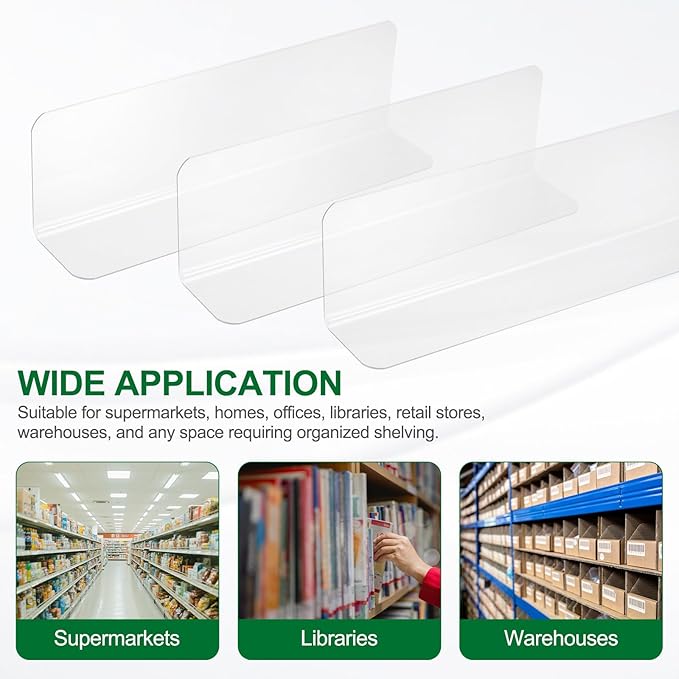 uxcell 6pcs Clear Shelf Dividers, 8"x2.4" Plastic L-Shaped Shelf Separator, Transparent Organizer Divider for Supermarket Store Commodity Classification