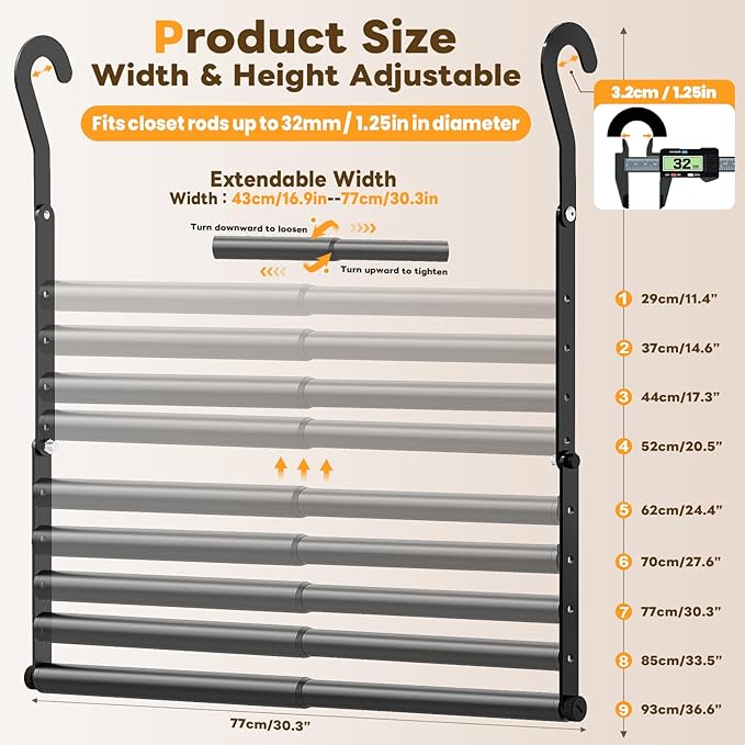 Mavivegue Adjustable Closet Rods for Hanging Clothes, Heavy Duty Closet Hanging Rod, Double Hanging Closet Rod, Space-Saving Closet Extender Hanging Rod,1 Pack Black