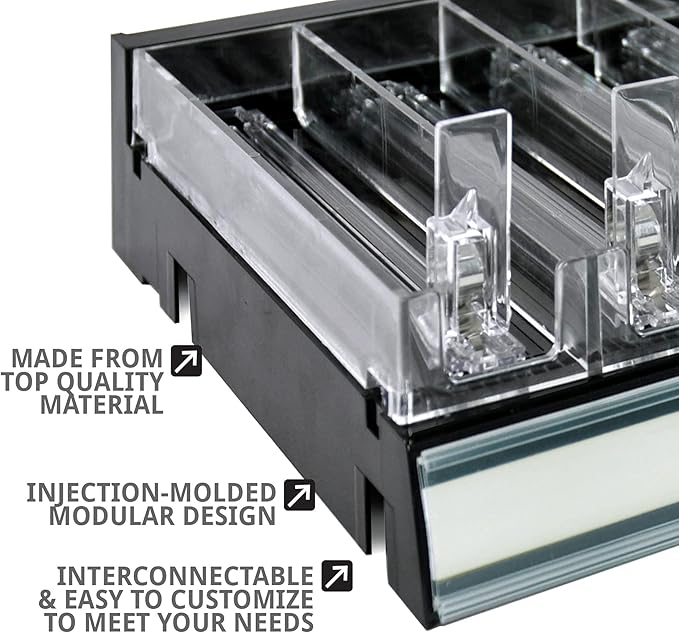 Azar Displays 225830-6COMP-BLK 6 Compartment Divider Bin Cosmetic Tray with Pushers - 6 Slots per Tray, 2-Pack, Black