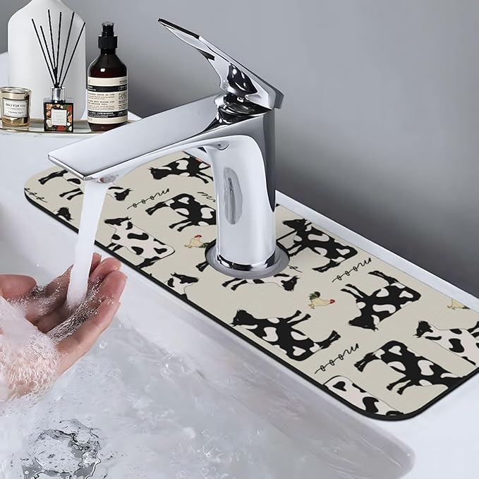 Faucet Draining Mat For Kitchen Sink, Cute Farm Cows Diatom Mud Absorbent Drain Pad For Bathroom Kitchen Sink Splash Guard Drying Mat