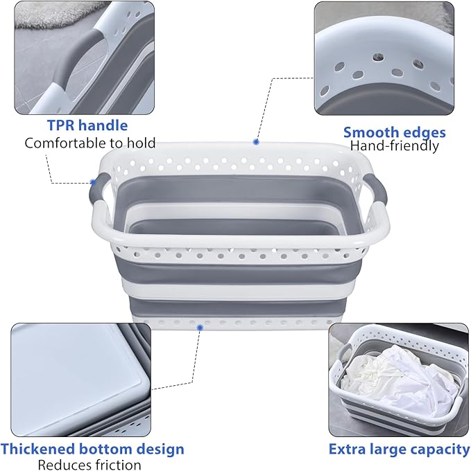 Monozuki Collapsible Plastic Laundry Basket 11.1 gallon(42L) Eco-recycled material - Foldable Pop Up Storage Container/Organizer - Space Saving Hamper/Basket BPA Free