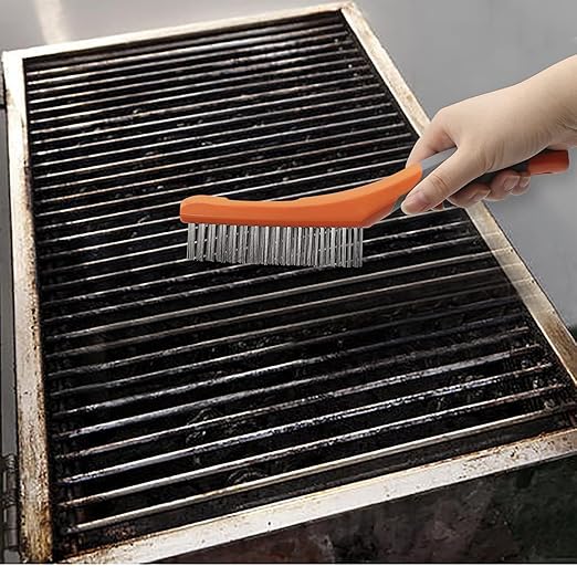 MAXMAN Wire Brush Set, Heavy Duty Stainless Steel and Carbon Steel Wire Brushes for Cleaning Rust, Grill, Dirt, Paint Removal, Welding, Stiff Bristle Metal Brush with 10" Plastic Handle, Large, 2Pcs
