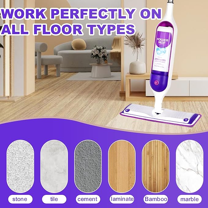 6 Pack Reusable Microfiber Mop Pads for Swiffer PowerMop, Power Mop Pads Refills for 13 ''-16 '' Spray Mop, Machine Washable Pad Replacement for All Floor Types Cleanin