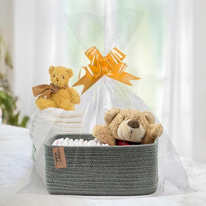 COMFY-HOMI 13" x 8.5" x 5.1"Storage Baskets for Organizing | Cotton Rope Woven Basket | Toy Storage Bin Box | Basket for Shelves, Closet Organizer Bin, Decorative Closet Shelf, 3 Pack, Green